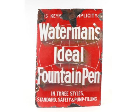A Waterman's Ideal Fountain Pen enamel sign, 51 by 77cms.