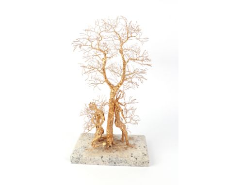 Patrick Drinkwater (1937-2024) - A golden tree sculpture, a tree with male and female tree form figures growing by the trunk,