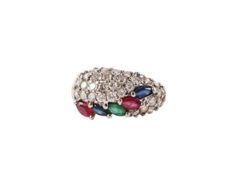 A 14ct gold Bellarri diamond, sapphire, ruby and emerald set ring (just over 1ct of diamonds), approx UK size M, 6.8g; togeth