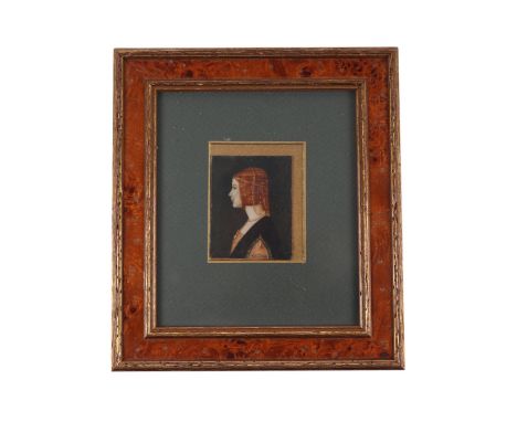 Late 19th century Italian school, a portrait miniature on ivory depicting Beatrice d'Este, Duchess of Milan with inscription 