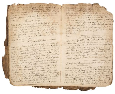 * Manuscript Cookery Book. A late 17th-century manuscript recipe book, comprising 58 pages of recipes written on 29 leaves in