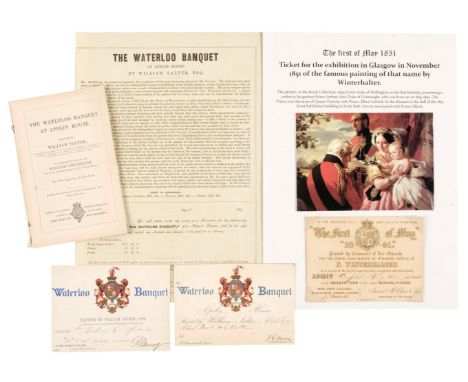 * Duke of Wellington's Waterloo Banquet. Two colour-printed invitation tickets to view The Waterloo Banquet painted by Willia