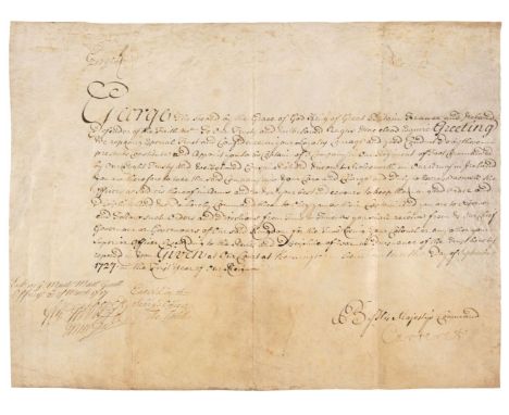 * George II (1683-1760). King of Great Britain and Ireland, 1727-1760. Document Signed, 'George R', Kensington, 10 September 