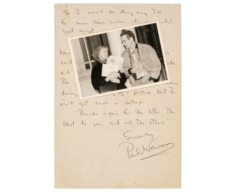 * Newman (Paul, 1925-2008). Autograph Letter Signed, 'Paul Newman', 13 May 1955, an early pre-cinema success letter to a fan 