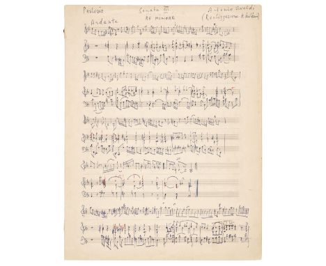 * Milstein (Nathan, 1903-1992). Russian-American violinist. Rare and important Autograph Music Manuscript of an apparently un