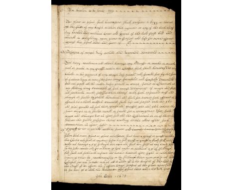 * Somerset Lead Mining. Manuscript copy of the Harptree Court Mendip Mining Laws, comprising dated 1673, manuscript leaves on