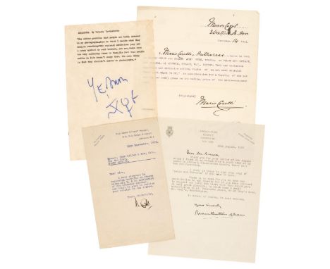 * Literary and Historical Autographs. A group of 18 Typed Letters Signed by notable people, all 20th century, signatories inc