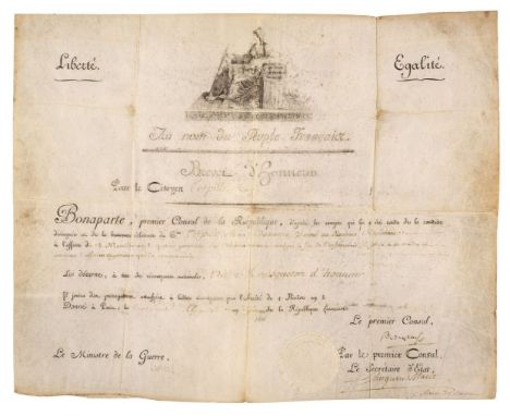 * Napoleon I (1769-1821). Emperor of France, 1804-14, 1815. Document signed, 'Bonaparte', as first consul, Paris, as the Fren