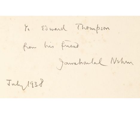 Nehru (Jawaharlal, 1898-1964). Indian prime minister 1947-1964. Eighteen Months in India 1936-1937, being further Essays and 