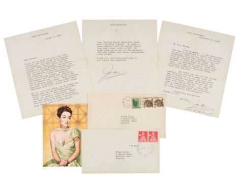 * Crawford (Joan, c. 1904-1977). Two Typed Letters Signed, 'Joan', 7 August &amp; 27 November 1968, both to fan Frank Halls i