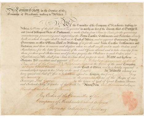 * West African Gold Coast. Commission issued by Committee of the Company of Merchants Trading to Africa, 1 January, 1777, pre
