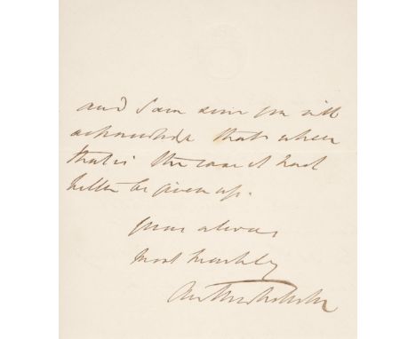 * Trollope (Anthony, 1815-1882). Novelist. Autograph Letter Signed, ‘Anthony Trollope’, Waltham Cross, 21 October 1867, to [C