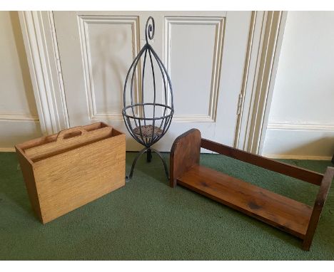 Hand made magazine holder &amp; book shelf (55cm) &amp; metal plant holder (68cm),&nbsp;