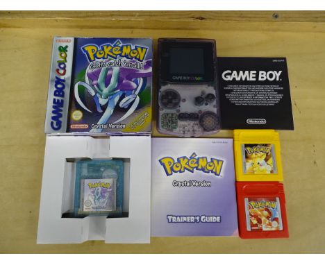 Transparent Nintendo Game Boy Colour with Pokemon Crystal Version (Boxed with manual), Pokemon Yellow version and Pokemon Red
