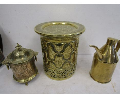 Brass tea caddy, watering can and pot stand&nbsp;