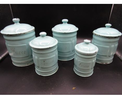set 5 vintage French enamel storage jars&nbsp;