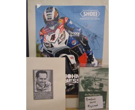 F1 Jack Brabham O.B.E autograph with C.O.A Grand Prix Graham Mill signed programme and John McGuinness signed poster&nbsp;