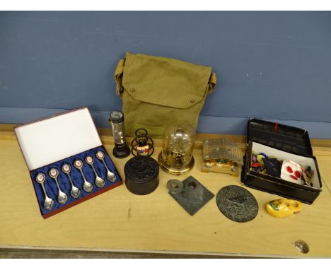 Collectors lot to include 1940's Military bag, clock and sundial etc&nbsp;