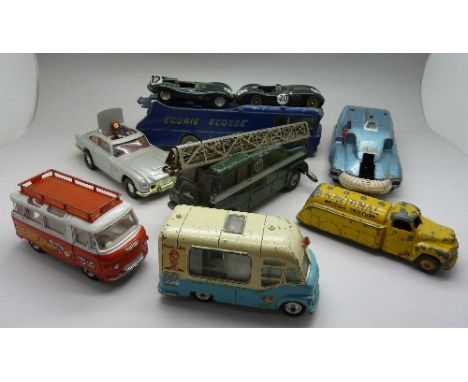 Die-cast model vehicles including Corgi and Dinky, playworn