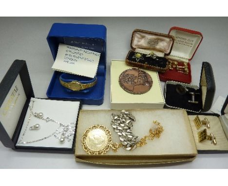A silver bracelet, a Rotary wristwatch, jewellery, etc.