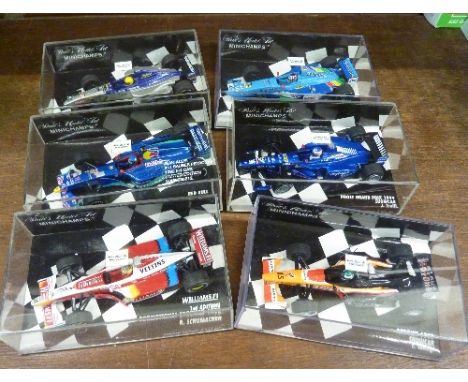 Six Minichamps model Formula 1 cars, boxed
