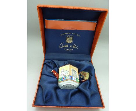 A Charlotte di Vita hand-painted enamel tea pot, boxed