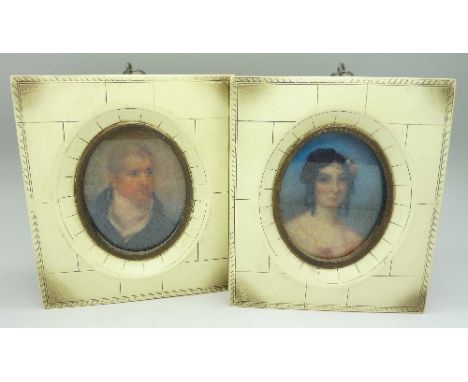 A pair of modern portrait pictures, width of frames 11.5cm