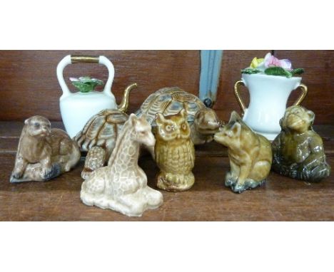 Five Wade Whimsies, two Wade Tortoises and two other items