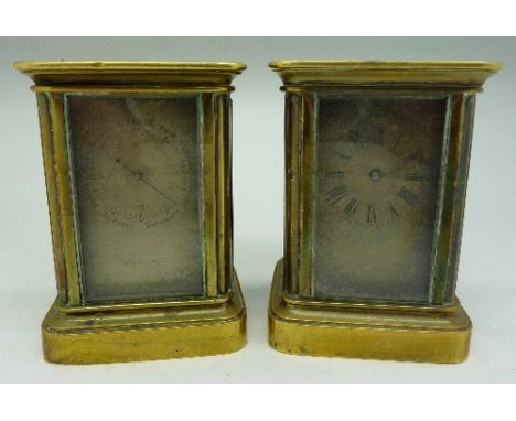 A carriage clock and a matching barometer, a/f, marked Hong Kong, height 7cm