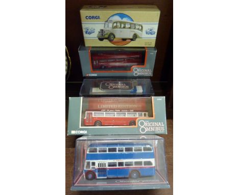 Twelve Corgi model buses, boxed