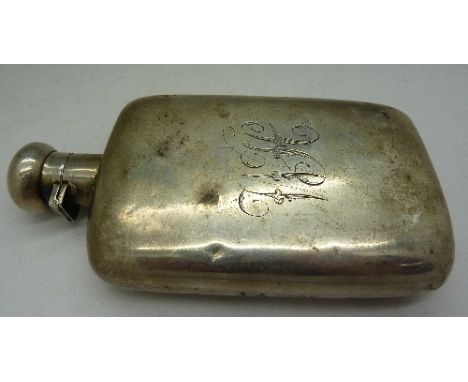 A Victorian silver hip flask, Birmingham 1893, with initials, weight 116g