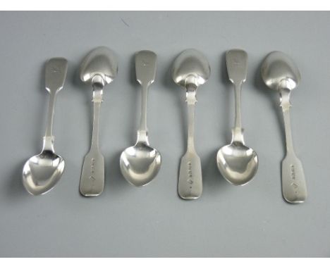 A SET OF SIX SILVER FIDDLE PATTERN TEASPOONS by R J & J Williams, Exeter 1844, 5.8 troy ozs
