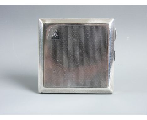 A GENT'S ENGINE TURNED SQUARE SHAPED SILVER CIGARETTE CASE, 4 troy ozs, Birmingham 1902