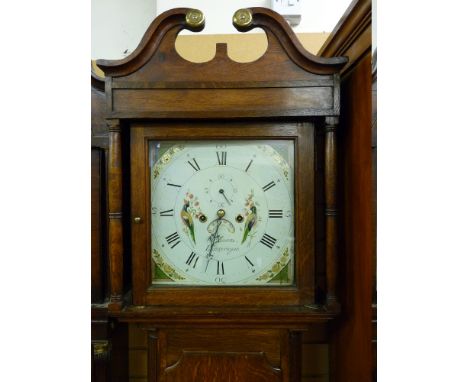 AN OAK CASED LONGCASE CLOCK by N Evans, Llangernyw, circa 1820 with 13 ins square dial set with Roman numerals, subsidiary se