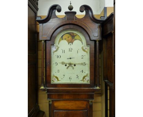 A GEORGE III MAHOGANY LONGCASE CLOCK by Jones, Beaumaris with rolling moon movement, the dial set with Arabic numerals, subsi