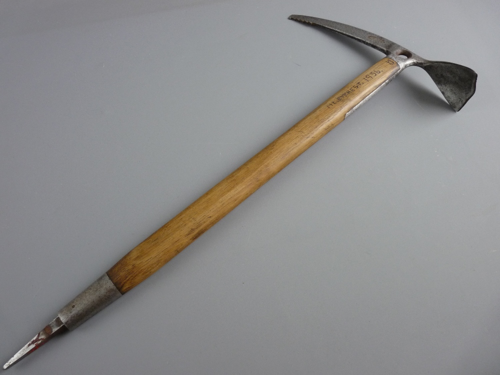AN EVERESTPICKEL MOUNTAINEER'S ICE CLIMBING AXE, the wooden shaft
