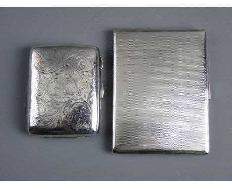 A GENT'S ENGINE TURNED SILVER CIGARETTE CASE, 5.8 troy ozs, London 1934 and a lady's bright cut silver cigarette case, 2 troy