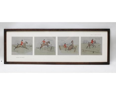 AFTER SNAFFLES "Landing his Wager", a set of four Prints mounted within one oak frame, published 1918 by "Fores of London", e
