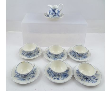 A 20TH CENTURY MEISSEN PORCELAIN COFFEE SET, decorated in underglaze blue and white, comprising six cups, six saucers, cream 