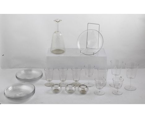 A COLLECTION OF LATE VICTORIAN CRESTED GLASSWARE, each item engraved with the Crest of the Ogg family originating from Fife a