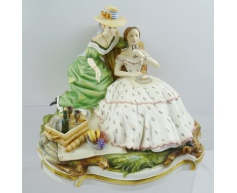 A ROYAL WORCESTER BONE CHINA FIGURE GROUP "The Picnic", modelled by Ronald Van Ruyckevelt, part of the series "Victorian Ladi