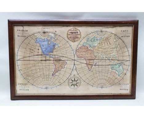 A GEORGE III NEEDLEWORK TERRESTRIAL MAP inscribed "A Map for the World with its latest discoveries worked by Priscilla Hack a