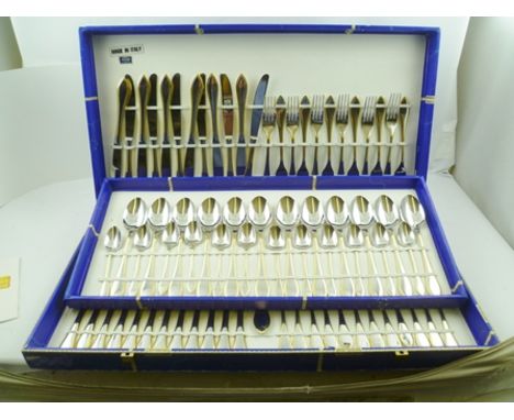 A COMPREHENSIVE "GOTTINGHEN" ITALIAN CANTEEN OF TABLE FLATWARE, in 18/10 stainless steel with "24 carat" gold plating, 12-pla