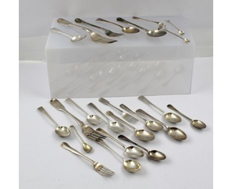 A QUANTITY OF MISCELLANEOUS SILVER AND WHITE METAL FLATWARE, comprising approximately 23 pieces including crested table forks