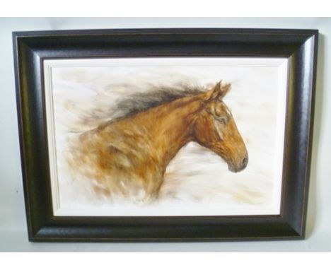 GARY BENFIELD (1965- ) "Soft Breeze", a portrait study of a horse's head, an Oil on gessoed paper, signed, see information ve