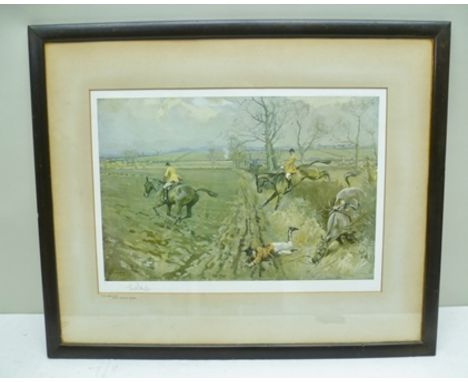 LIONEL EDWARDS The Duke of Rutland's Hounds, The Belvoir in the vale near Jericho Gorse, colour print signed in pencil with F