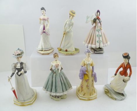 A COLLECTION OF SEVEN ROYAL WORCESTER BONE CHINA FIGURINES, from The Victorian Series, designed by Ronald Van Ruyckevelt, inc