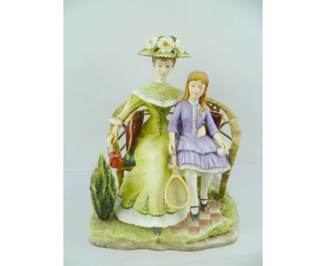 A ROYAL WORCESTER BONE CHINA FIGURE GROUP "Charlotte and Jane", from the Victorian series, modelled by Ronald Van Ruyckevelt,