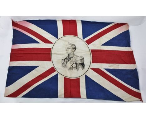 AN EDWARD VIII 1936 UNION JACK FLAG with a monochrome portrait of the uncrowned King to the centre, 54cm x 80cm 