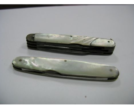 A Multi Blade Folding Pocket Knife, stamped "Crossland Sheffield" (damages); together with another pocket knife, with mother 